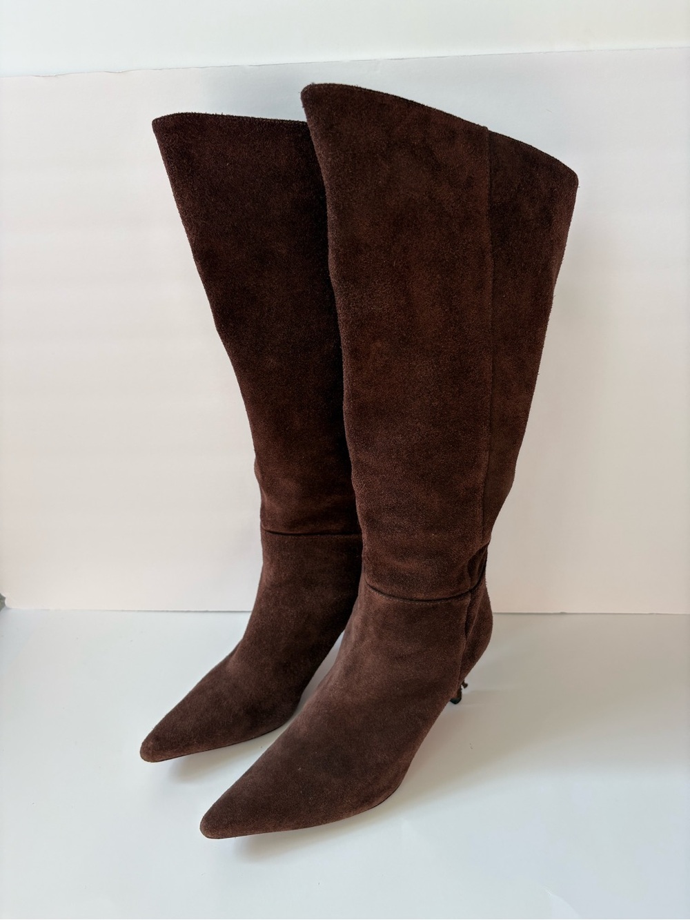 Reformation Flaw Rosemary Boots Kitten Heel Pointed Toe Wide Shaft Suede 9 Brown